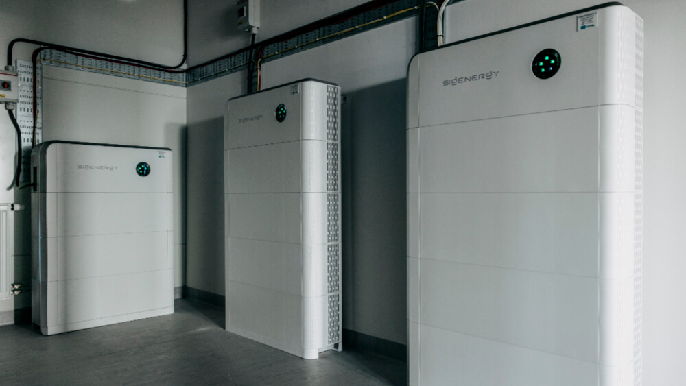 Battery wall with 3 large batteries providing power to the CME Kungälv facility.